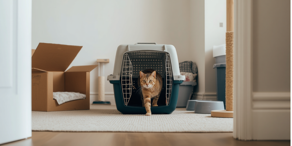 Como adaptar um gato recém-chegado à nova casa: animal explorando um cômodo preparado
