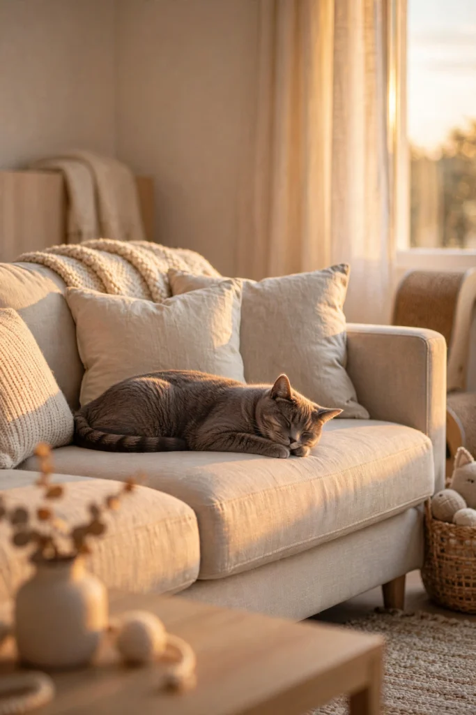 Cuidados com gatos em um ambiente doméstico seguro e aconchegante