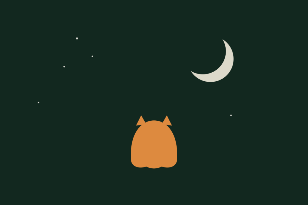 Ilustração de um gato à noite sob a lua